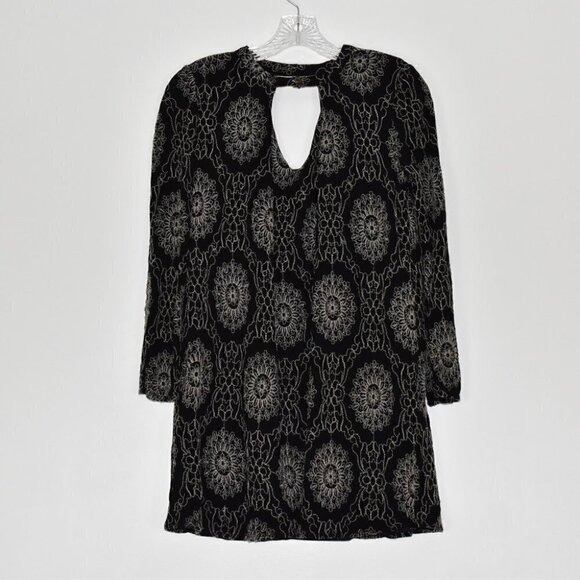 Altar'd State Long Sleeve Boho Thread Stitch Black Print Shirt Mini Dres… - Picture 2 of 12